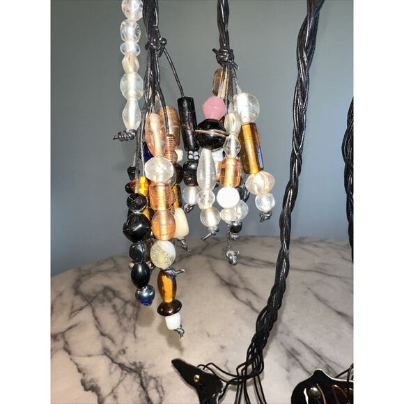 NEW Handmade GENUINE ITALIAN LEATHER Belt Sash Black Gold Silver Beaded OSFA - Picture 7 of 8